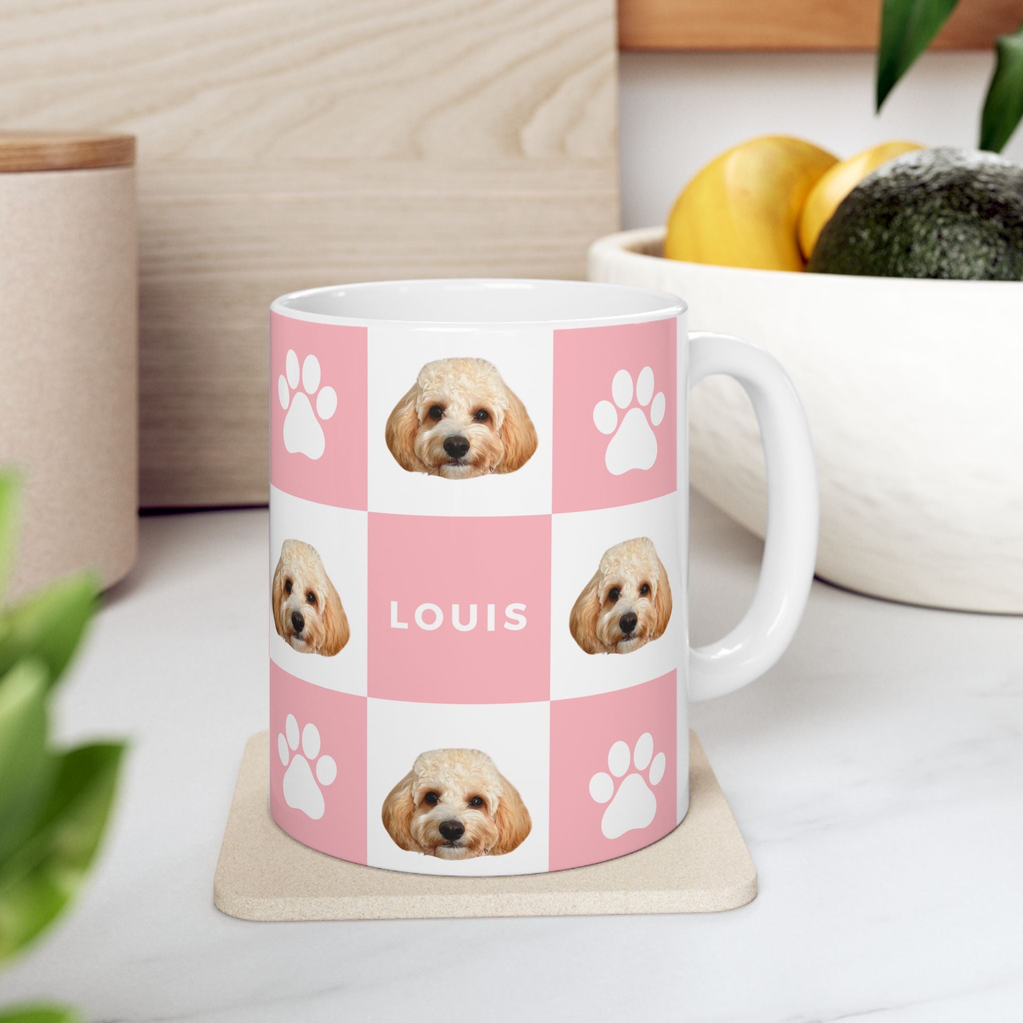 Checkered Paw Pattern Custom Pet Mug (11oz)